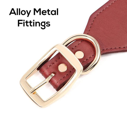 Personalised Wide Leather Dog Collar, Custom Name Durable Leather Pet Necklace for Medium Large dogs, Pitbull, Bulldog
