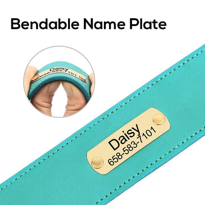 Personalised Wide Leather Dog Collar, Custom Name Durable Leather Pet Necklace for Medium Large dogs, Pitbull, Bulldog