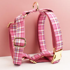 Custom Hot Pink Plaid Personalized Dog Collar, Matching Dog Bowtie, Dog Leash, Roman Dog Harness, Different Combo