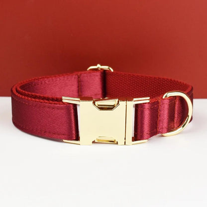 Wedding Dog Collar in Red Satin, Custom Silky Roman Dog Harness with Name, Leash, Sailor Bow for Birthday