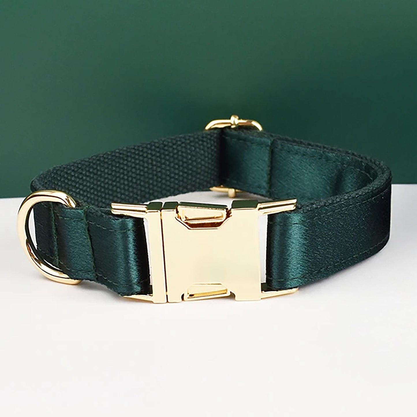 Wedding Dog Collar in Green Satin, Custom Silky Roman Dog Harness with Name, Leash, Sailor Bow for Birthday