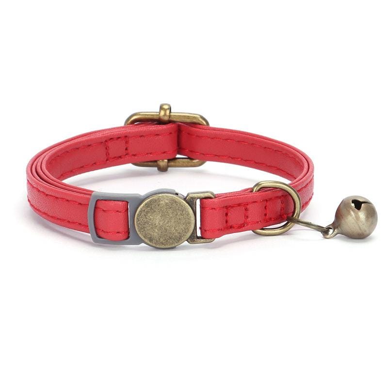 Breakaway PU Leather Personalised Cat Collar, Retro Style Cat Collar, Custom Engraved Kitten Name Safety Buckle