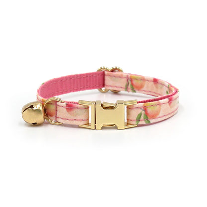 Personalised Cat Collar in Lemon, Blueberry Peach Cherry Pattern, Kitten Collar with Bell or Bow, Collar for Female Male Cat, Engraved Name