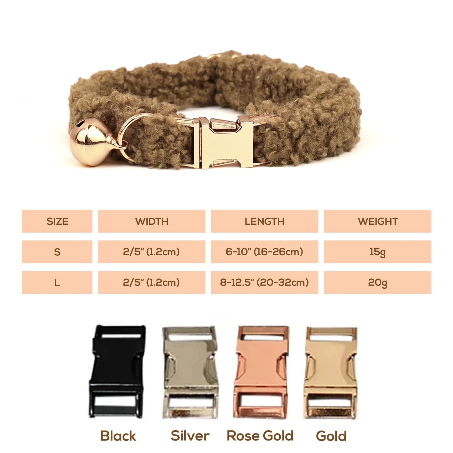 Teddy Bear Cat Collar, Personalised Tag, Fluffy Fleece Cat Collar with Bell or Bow, Collar for Male Cat, Engraved Name on Puppy Collar