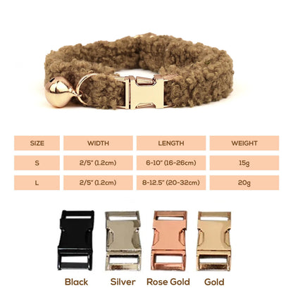 Teddy Bear Cat Collar, Personalised Tag, Fluffy Fleece Cat Collar with Bell or Bow, Custom Name Cat Collar, Engraved Name on Puppy Collar