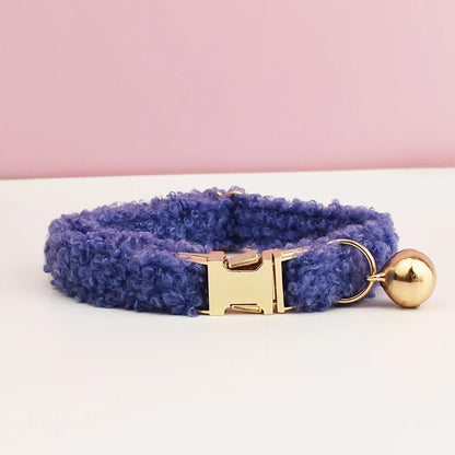 Teddy Bear Cat Collar, Personalised Tag, Fluffy Fleece Cat Collar with Bell or Bow, Custom Name Cat Collar, Engraved Name on Puppy Collar