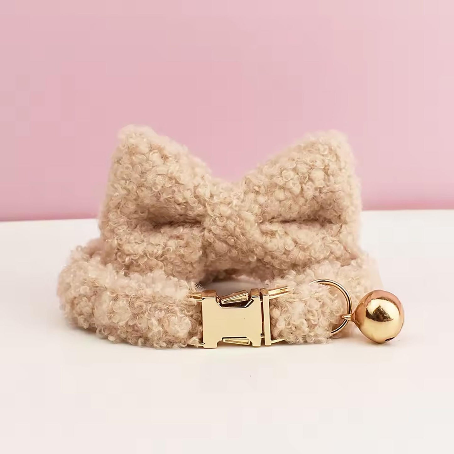 Teddy Bear Cat Collar, Personalised Tag, Fluffy Fleece Cat Collar with Bell or Bow, Custom Name Cat Collar, Engraved Name on Puppy Collar