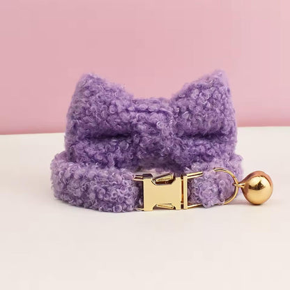 Teddy Bear Cat Collar, Personalised Tag, Fluffy Fleece Cat Collar with Bell or Bow, Custom Name Cat Collar, Engraved Name on Puppy Collar