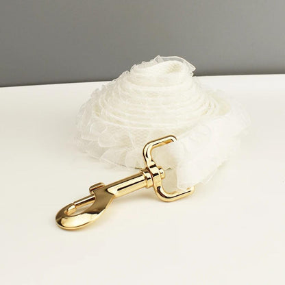 White Dog Collar, Custom Lace H-Style Dog Harness with Name, Velvet Dog Poop Bag, Leash, for Wedding