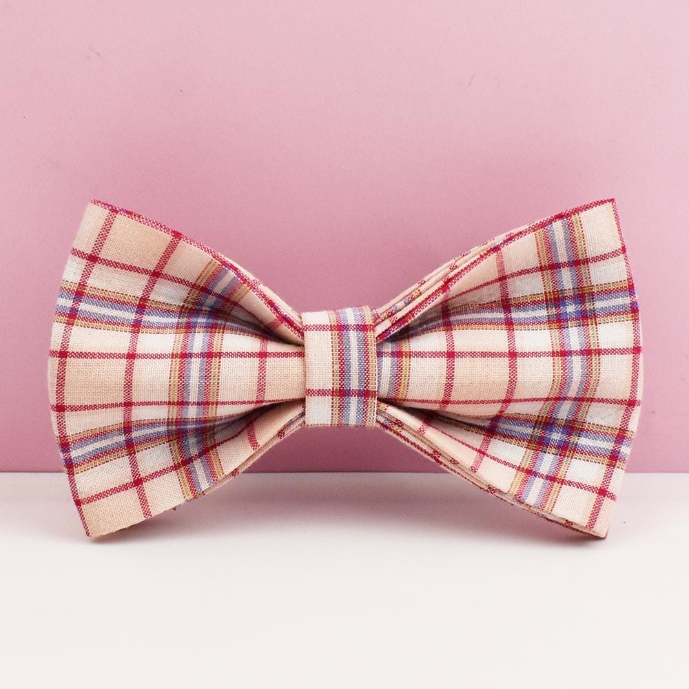 Plaid Dog Collar, Personalised Tag, Tartan Dog Collar and Leash or Bow, Collar for Male Dog, Pink, Light Pink, Green, Purle Gingham
