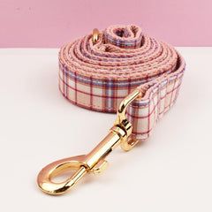 Custom Light Pink Plaid Personalized Dog Collar, Matching Dog Bowtie, Dog Leash, Roman Dog Harness, Different Combo