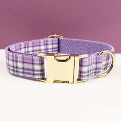 Custom Purple Plaid Personalized Dog Collar, Matching Dog Bowtie, Dog Leash, Roman Dog Harness, Different Combo