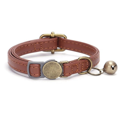 Breakaway PU Leather Personalised Cat Collar, Retro Style Cat Collar, Custom Engraved Kitten Name Safety Buckle