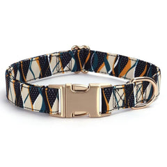 Personalized Engraved Dog Collar Tribal Embroidery Fabric Dog Collar with Custom Name Buckle