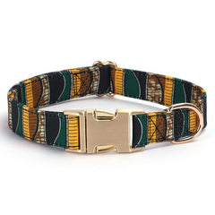 Personalized Engraved Dog Collar Tribal Embroidery Fabric Dog Collar with Custom Name Buckle