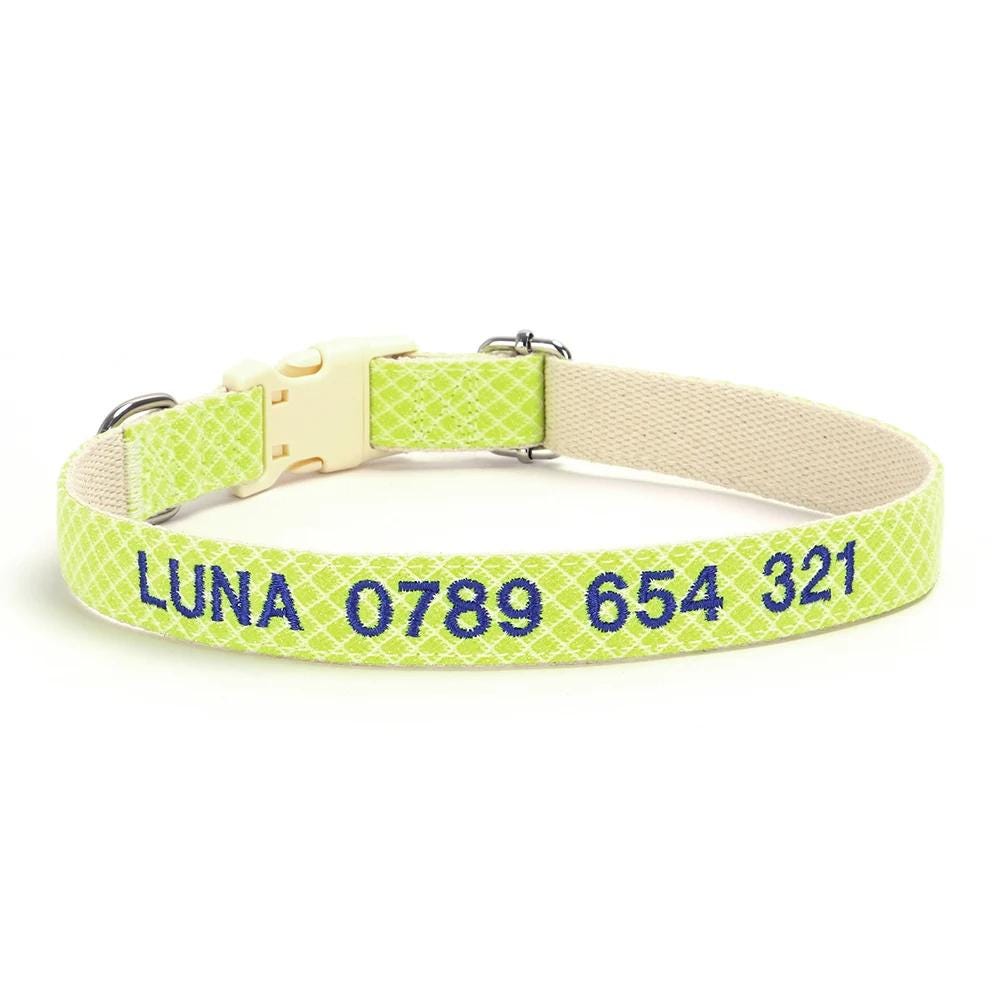 Personalised Dog Collar, Custom Embroidered Nylon Name for Small to Large Dog, Red, Blue, Green, Au, Us, Uk, Ca Fast Free Ship