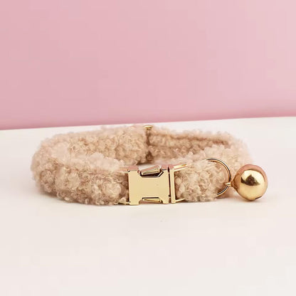 Teddy Bear Cat Collar, Personalised Tag, Fluffy Fleece Cat Collar with Bell or Bow, Custom Name Cat Collar, Engraved Name on Puppy Collar