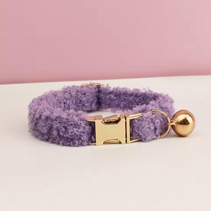 Teddy Bear Cat Collar, Personalised Tag, Fluffy Fleece Cat Collar with Bell or Bow, Custom Name Cat Collar, Engraved Name on Puppy Collar