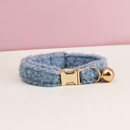 Teddy Bear Cat Collar, Personalised Tag, Fluffy Fleece Cat Collar with Bell or Bow, Custom Name Cat Collar, Engraved Name on Puppy Collar