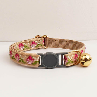 Floral Breakaway Embroidery Personalised Cat Collar, Leash Set, Custom Engraved Kitten Name Safety Buckle