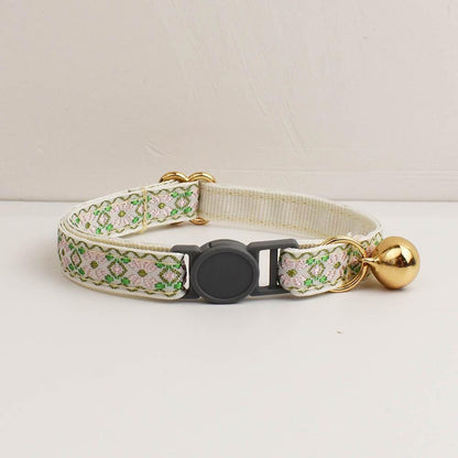 Floral Breakaway Embroidery Personalised Cat Collar, Leash Set, Custom Engraved Kitten Name Safety Buckle