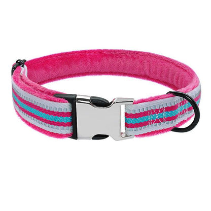 Personalised Laser Engraved Soft Fur Padded Reflective Winter Dog Collar, Custom Name Dog Collar For Small, Medium, Large Dogs