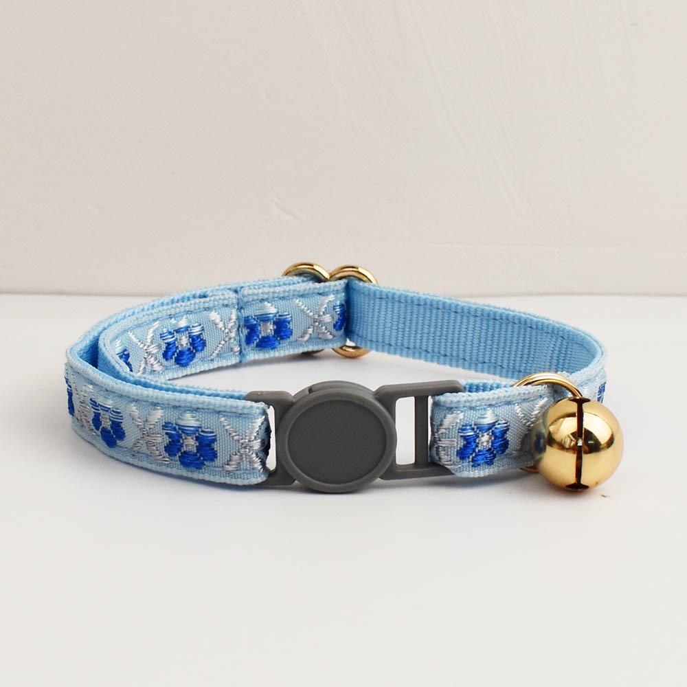 Personalised Floral Breakaway Embroidery Cat Collar, Leash Set, Custom Engraved Kitten Name Safety Buckle