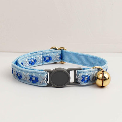 Personalised Floral Breakaway Embroidery Cat Collar, Leash Set, Custom Engraved Kitten Name Safety Buckle