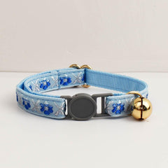 Personalized Floral Breakaway Embroidery Cat Collar, Leash Set, Custom Engraved Kitten Name Safety Buckle