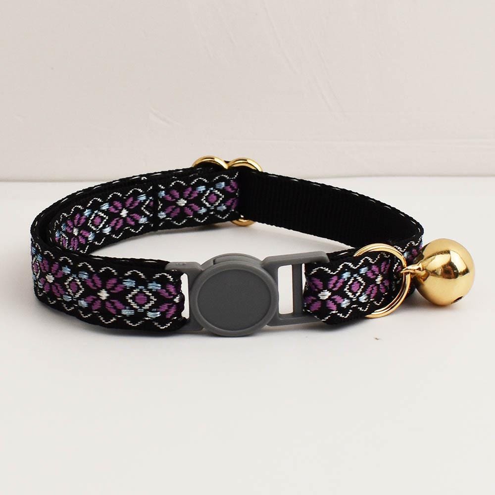 Personalised Floral Breakaway Embroidery Cat Collar, Leash Set, Custom Engraved Kitten Name Safety Buckle