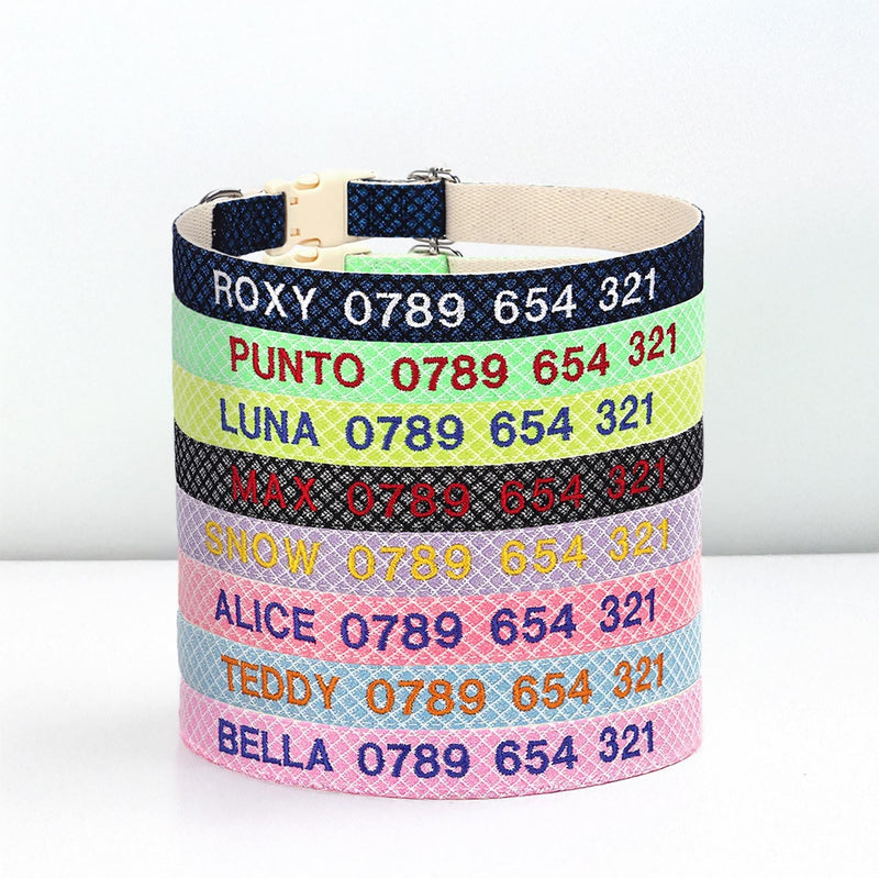 Personalized Dog Collar, Custom Embroidered Nylon Name for Small to Large Dog, Red, Blue, Green, Au, Us, Uk, Ca Fast Free Ship