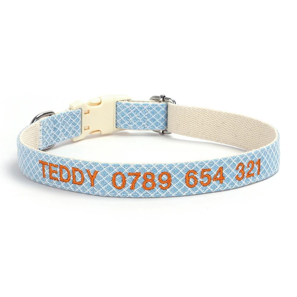 Personalised Dog Collar, Custom Embroidered Nylon Name for Small to Large Dog, Red, Blue, Green, Au, Us, Uk, Ca Fast Free Ship