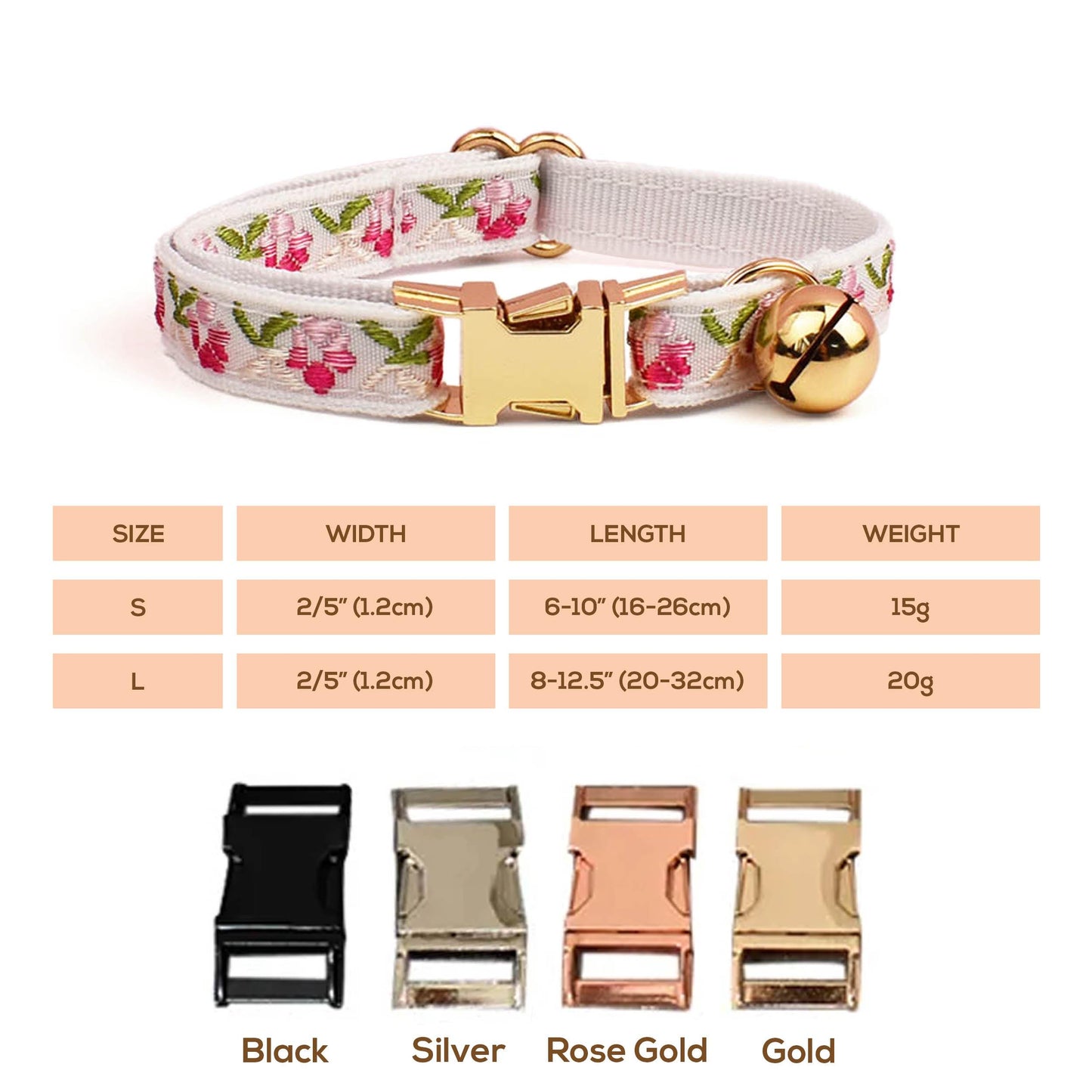 Girl Cat Collar, Personalised Tag, Custom Embroidery Cat Collar with Bell or Leash, Collar for female Cat, Engraved Name Lace Puppy Collar