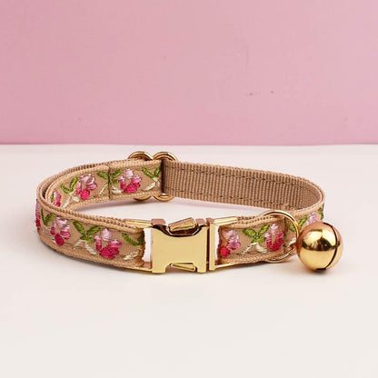 Girl Cat Collar, Personalised Tag, Custom Embroidery Cat Collar with Bell or Leash, Collar for female Cat, Engraved Name Lace Puppy Collar