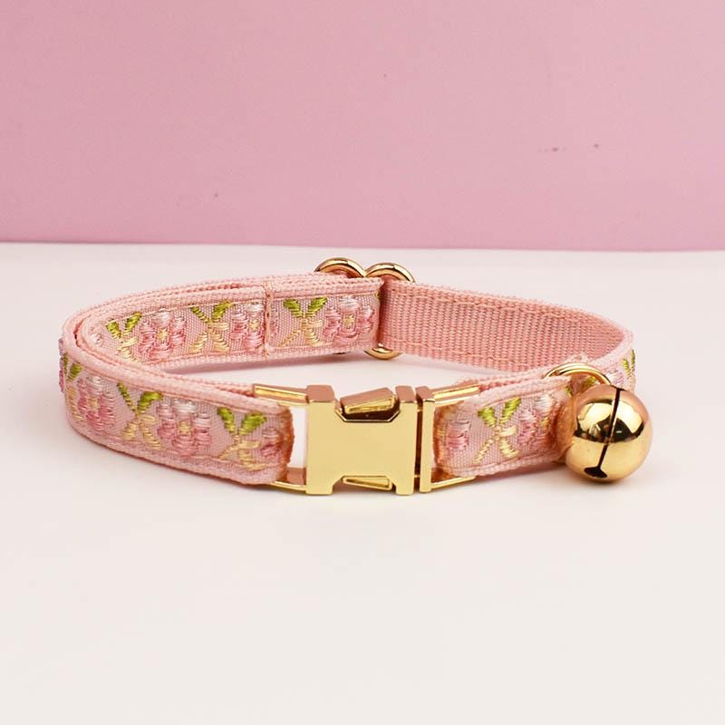 Girl Cat Collar, Personalised Tag, Custom Embroidery Cat Collar with Bell or Leash, Collar for female Cat, Engraved Name Lace Puppy Collar