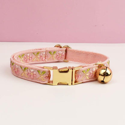 Girl Cat Collar, Personalised Tag, Custom Embroidery Cat Collar with Bell or Leash, Collar for female Cat, Engraved Name Lace Puppy Collar