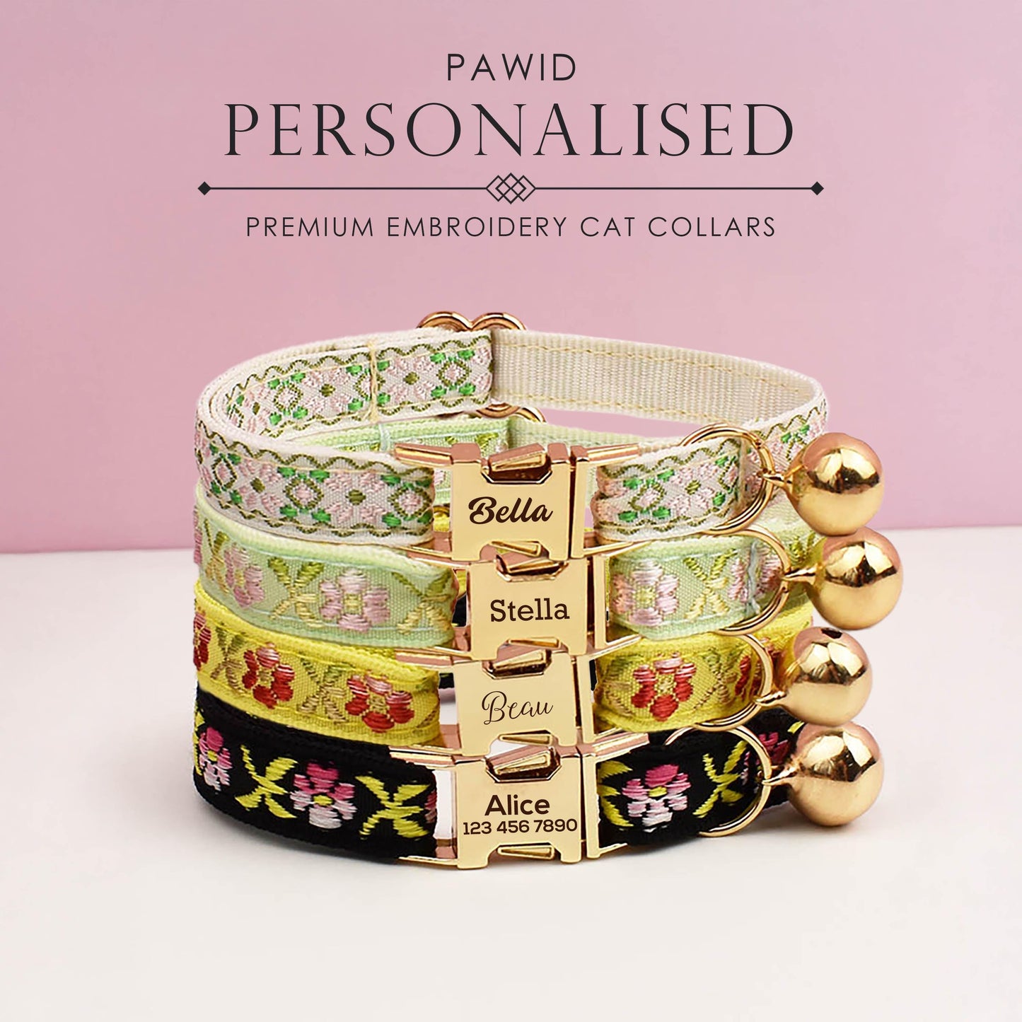 Personalised Embroidery Cat Collar, Custom Tag, Custom Cat Collar with Bell or Leash, Collar for Male Cat, Engraved Name on Puppy Collar