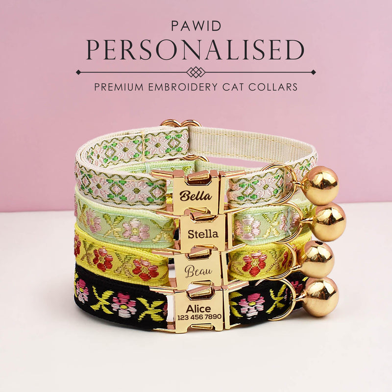 Personalized Embroidery Cat Collar, Custom Tag, Custom Cat Collar with Bell or Leash, Collar for Male Cat, Engraved Name on Puppy Collar,