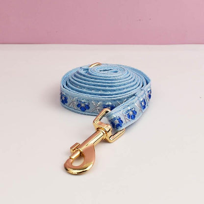 Floral Breakaway Embroidery Personalised Cat Collar, Leash Set, Custom Engraved Kitten Name Safety Buckle
