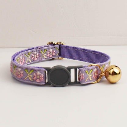Personalised Floral Breakaway Embroidery Cat Collar, Leash Set, Custom Engraved Kitten Name Safety Buckle
