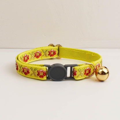 Personalised Floral Breakaway Embroidery Cat Collar, Leash Set, Custom Engraved Kitten Name Safety Buckle