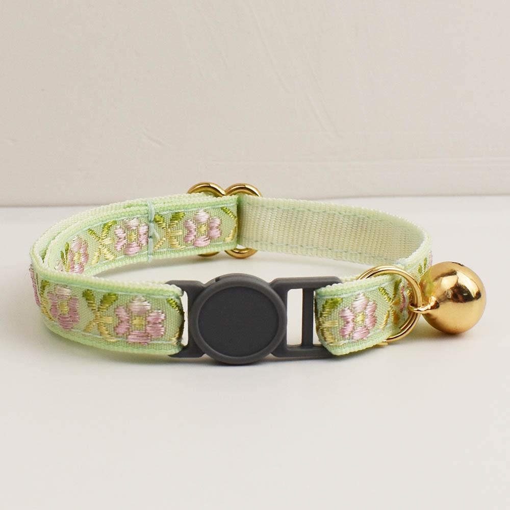 Personalised Floral Breakaway Embroidery Cat Collar, Leash Set, Custom Engraved Kitten Name Safety Buckle
