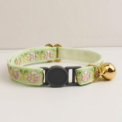 Personalized Floral Breakaway Embroidery Cat Collar, Leash Set, Custom Engraved Kitten Name Safety Buckle
