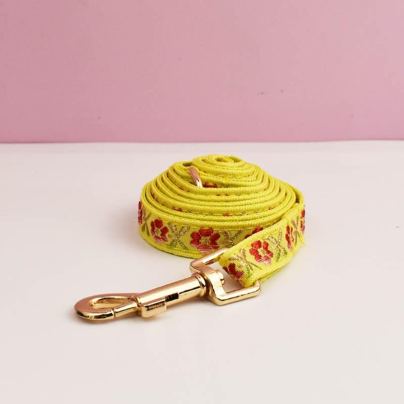 Personalised Floral Breakaway Embroidery Cat Collar, Leash Set, Custom Engraved Kitten Name Safety Buckle