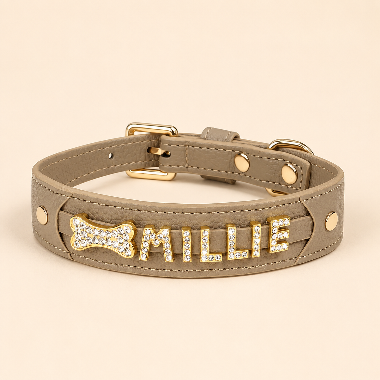 Personalised Rhinestone Name Dog Collar, Custom PU Leather Pet Collar with Sparkly Crystal Letters & Charm, Bling Name Collar for Small Medium & Large Dogs