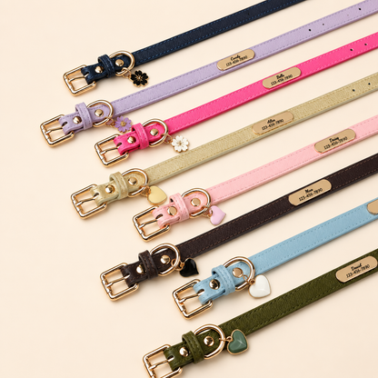 Personalised PU Leather Dog Collar, Custom Engraved Pet ID Name Collar with Charm, Soft Cat & Puppy Collar for Small & Medium Dogs & Cats