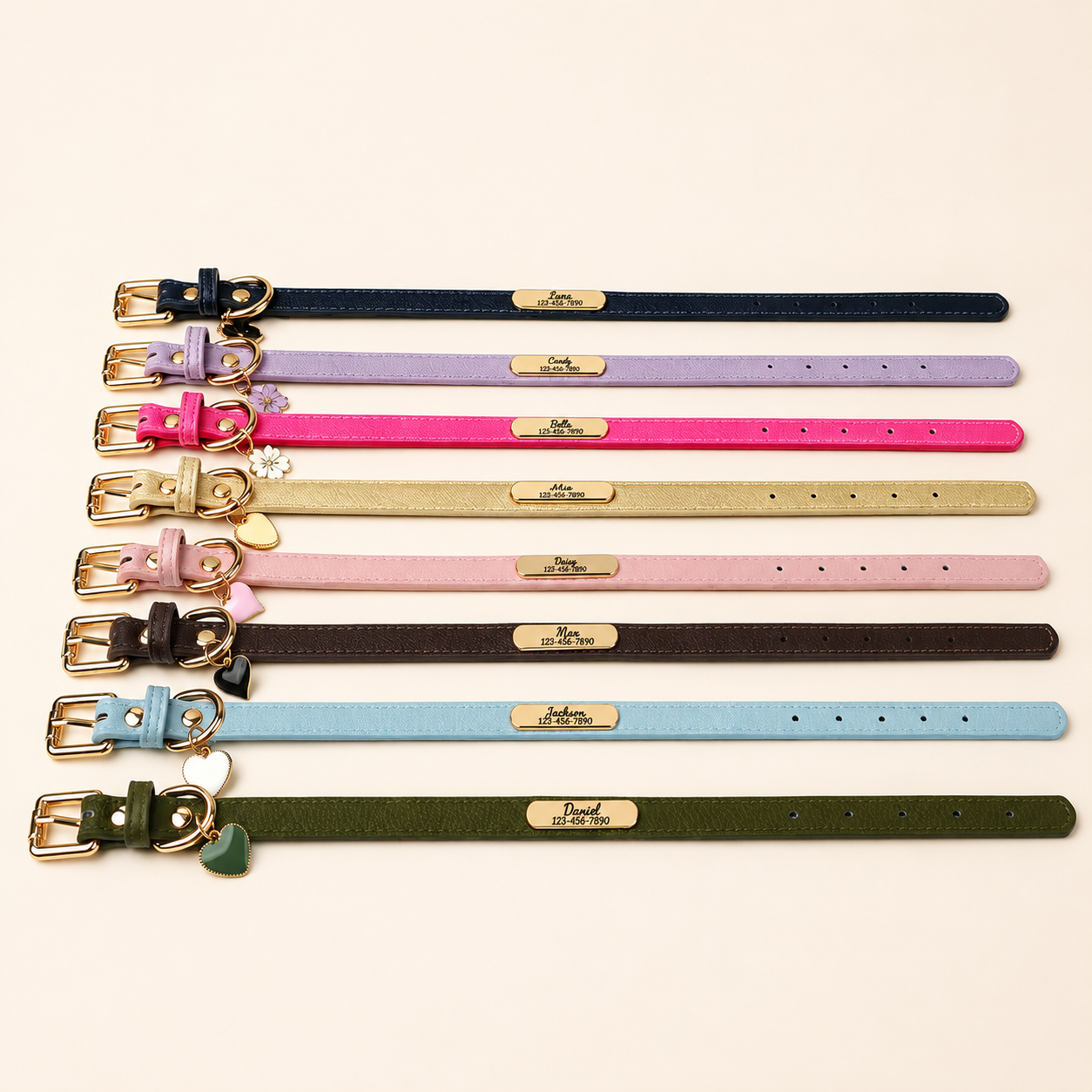 Personalised PU Leather Dog Collar, Custom Engraved Pet ID Name Collar with Charm, Soft Cat & Puppy Collar for Small & Medium Dogs & Cats