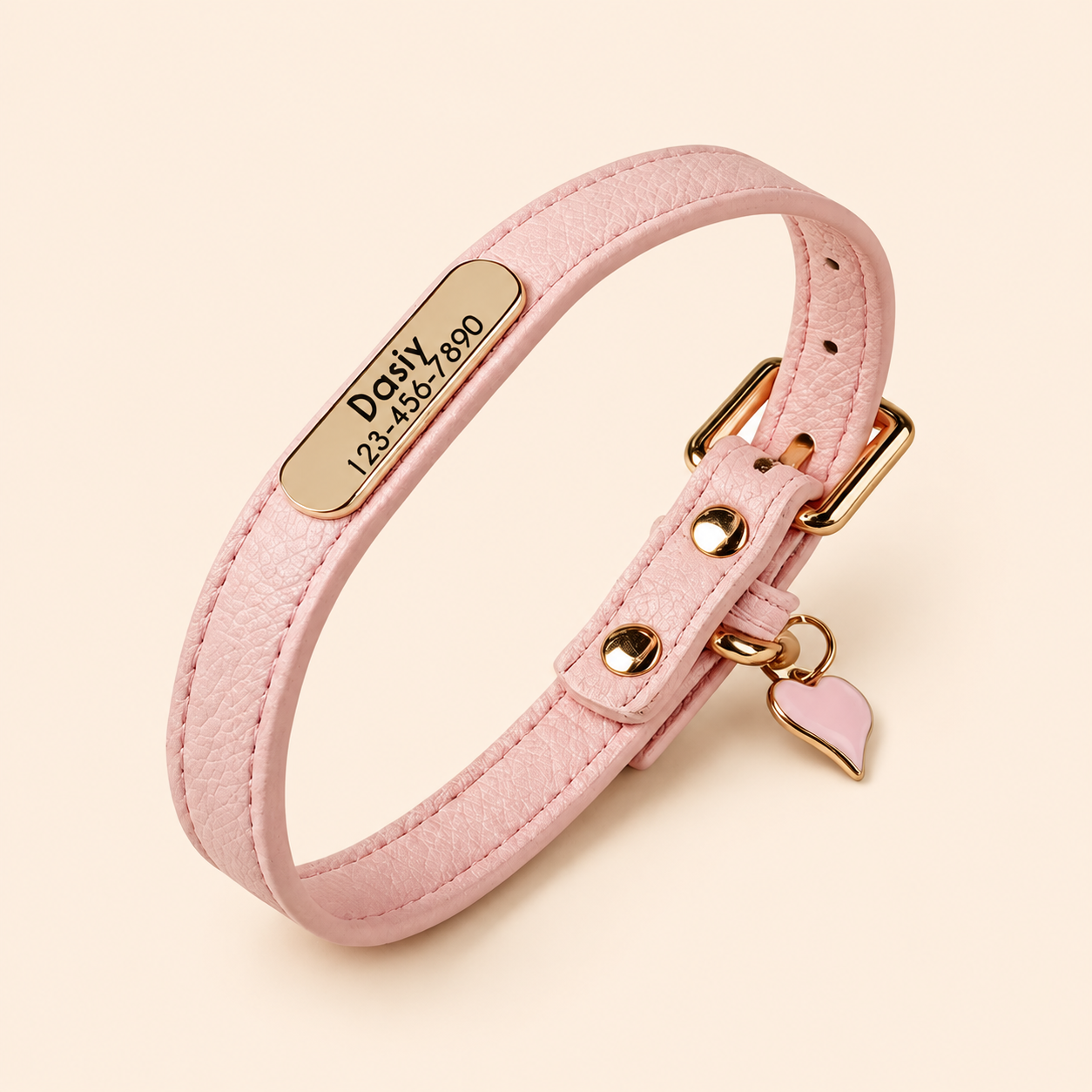 Personalised PU Leather Dog Collar, Custom Engraved Pet ID Name Collar with Charm, Soft Cat & Puppy Collar for Small & Medium Dogs & Cats