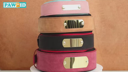 Greyhound Collar, Personalised Wide Faux Leather Dog Collar Nameplate, Custom for Medium to Large Dogs, Pink, Brown, Dark Pink and Black