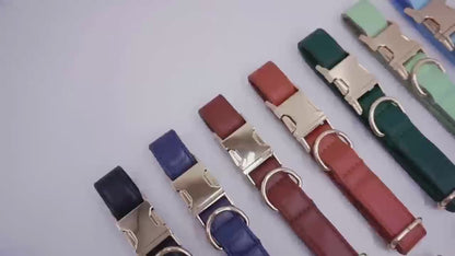 PU Leather Dog Collar, Collar/Lead/Poop Bag, Dog Collar Leash Set Brown+Dark Green+Blue+Black Engraved Metal Buckle, Wedding Puppy Gift